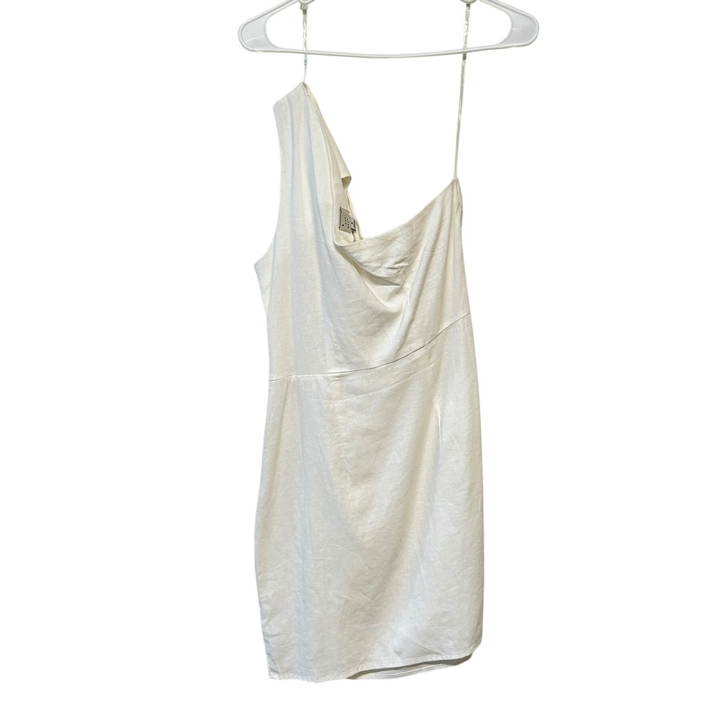 A‎ New Day Women's White One Shoulder Linen Blend Single Strap Mini Dress Size M - Picture 6 of 8